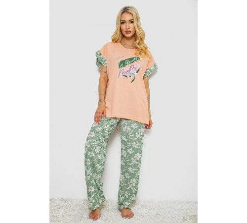 Піжама жіноча з принтом, колір персиковий, 243R8485-1