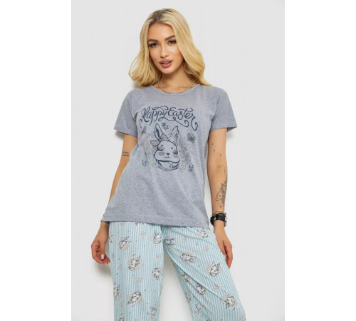 Піжама жіноча з принтом, колір сірий, 243R2492