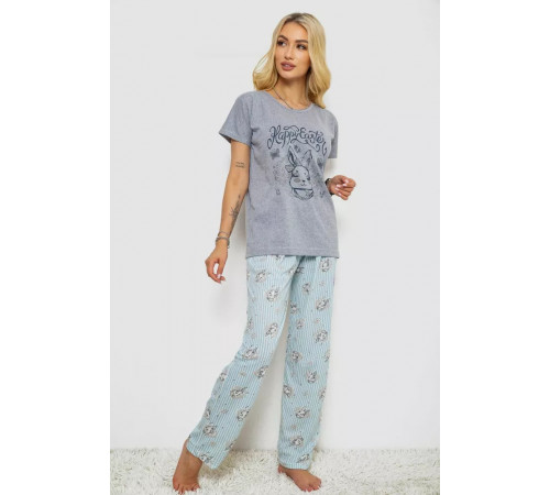 Піжама жіноча з принтом, колір сірий, 243R2492