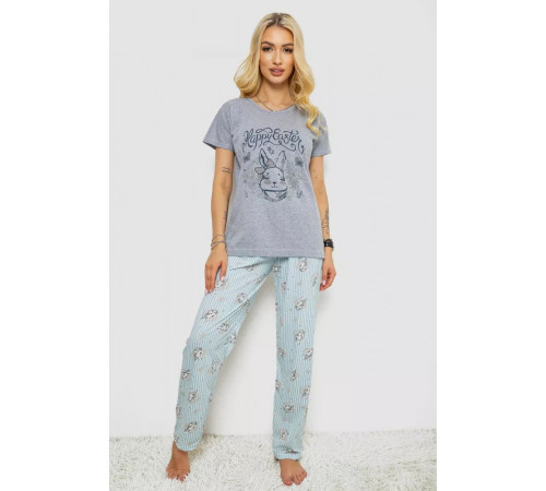 Піжама жіноча з принтом, колір сірий, 243R2492