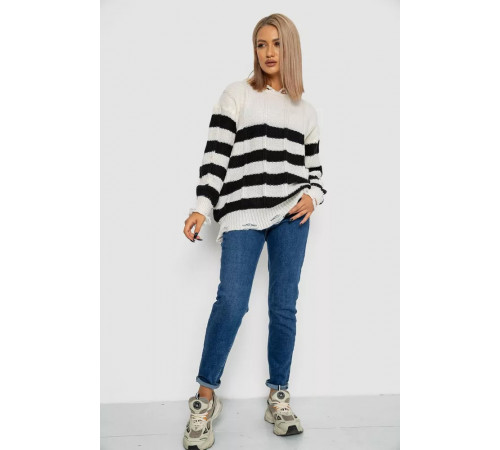Свитер женский в полоску, цвет бело-черный, 244RA111
