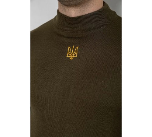Светр чоловічий однотонний з вишивкою тризуб, колір хакі, 161R009 Светр чоловічий однотонний з вишивкою тризуб, колір хакі, 161R009
