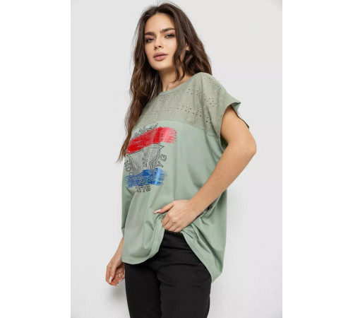 Футболка жіноча з принтом, колір оливковий, 244RW532