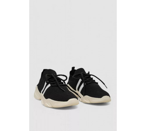 Кроссовки женские текстильные, цвет черно-белый, 244R251K