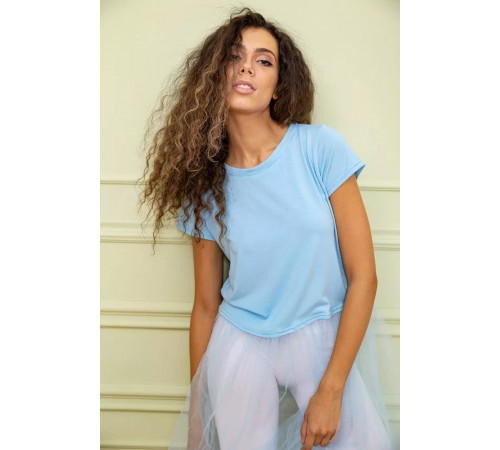 Ошатна туніка з сітчатим низом, блакитного кольору, 167R108-1