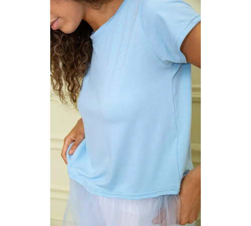 Ошатна туніка з сітчатим низом, блакитного кольору, 167R108-1