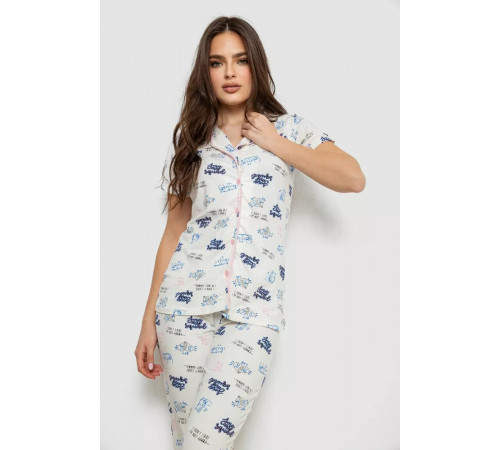 Жіноча піжама з принтом, колір молочний, 243R19010