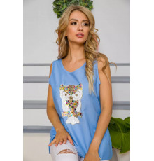 Жіноча майка, блакитного кольору з паєтками, 172R204