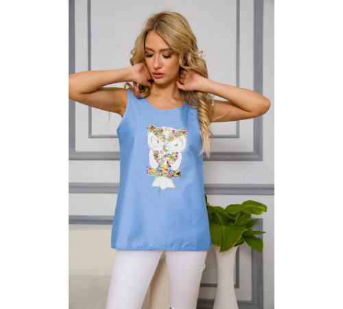 Жіноча майка, блакитного кольору з паєтками, 172R204