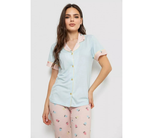 Жіноча піжама з принтом, колір блакитний, 243R7125