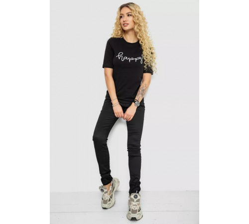 Жіноча футболка з принтом, колір чорний, 241R126