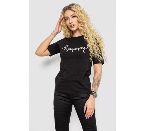 Жіноча футболка з принтом, колір чорний, 241R126