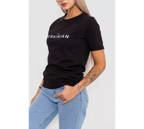 Женская футболка с принтом, цвет черный, 238R57383