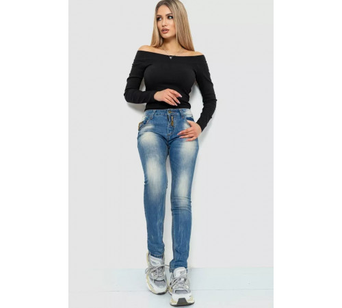 Джинсы женские с потертостями, цвет синий, 244RS03