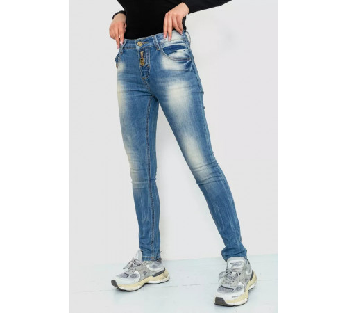 Джинсы женские с потертостями, цвет синий, 244RS03