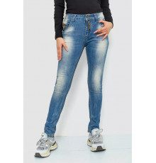 Джинсы женские с потертостями, цвет синий, 244RS03