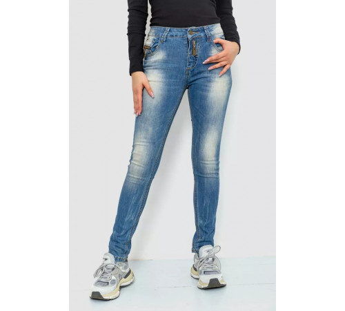 Джинсы женские с потертостями, цвет синий, 244RS03