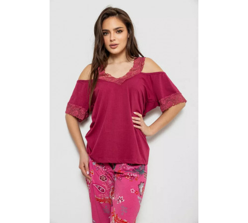Піжама жіноча з принтом, колір бордовий, 243R1600-015