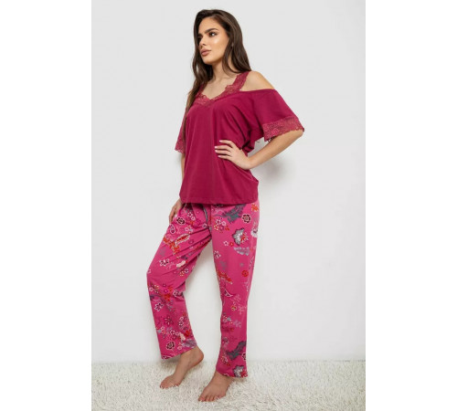 Піжама жіноча з принтом, колір бордовий, 243R1600-015