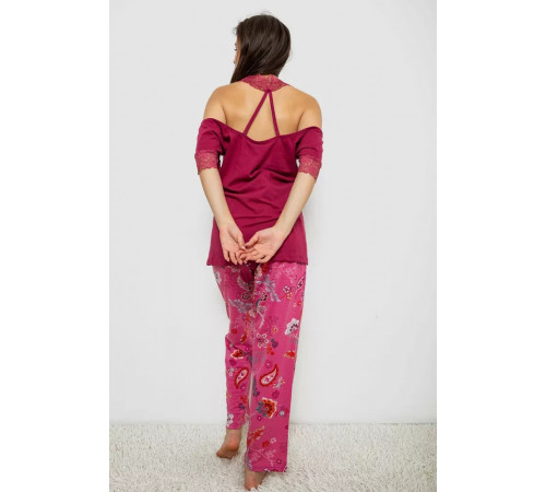 Піжама жіноча з принтом, колір бордовий, 243R1600-015