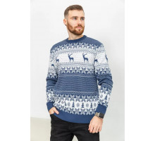 Свитер мужской с оленями, цвет джинс, 161R712