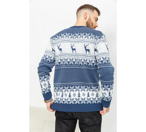 Свитер мужской с оленями, цвет джинс, 161R712