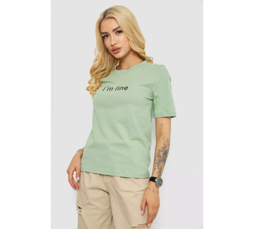 Женская футболка с принтом, цвет оливковый, 241R1833.