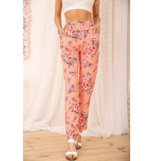 Літні бавовняні штани, з квітковим принтом, колір Персиковий, 172R65-1