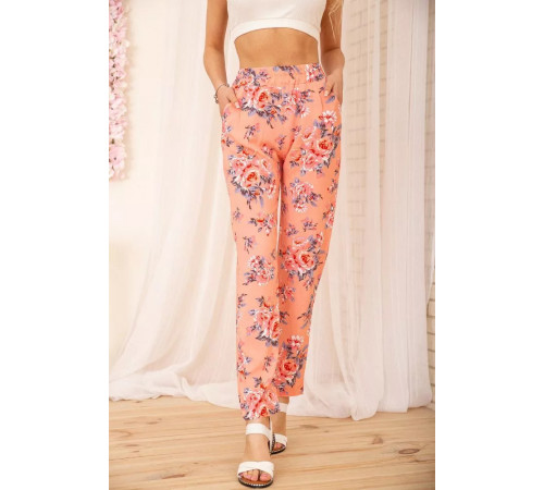 Літні бавовняні штани, з квітковим принтом, колір Персиковий, 172R65-1