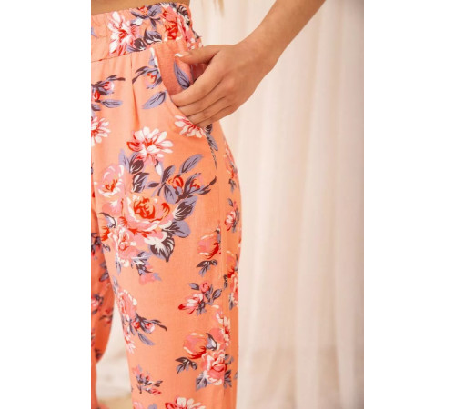 Літні бавовняні штани, з квітковим принтом, колір Персиковий, 172R65-1