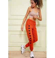 Женские спортивные брюки, с принтом Сердце, цвет терракотовый, 102R212.