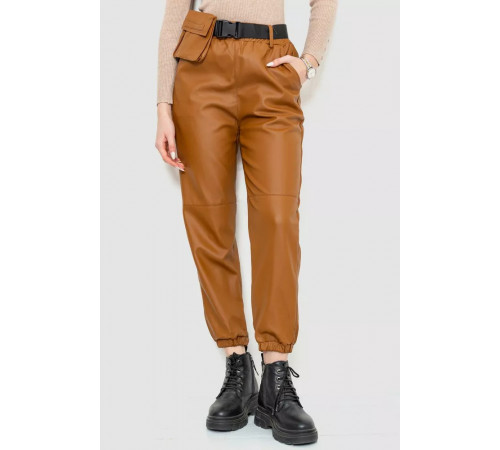 Штани жіночі з екошкіри, колір коричневий, 186R5205