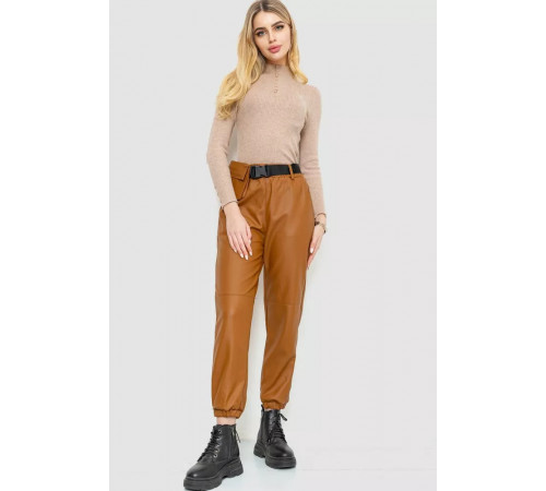 Штани жіночі з екошкіри, колір коричневий, 186R5205