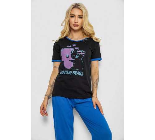 Піжама жіноча з принтом, колір чорний, 243R20257