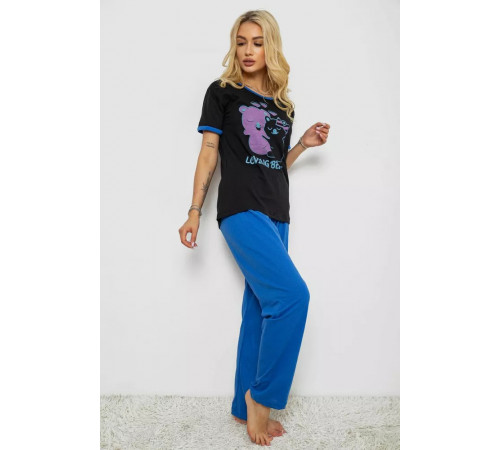 Піжама жіноча з принтом, колір чорний, 243R20257