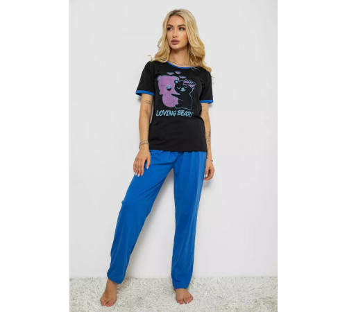 Піжама жіноча з принтом, колір чорний, 243R20257