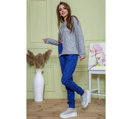 Женский костюм брюки + кофта, серо-синего цвета, 172R1211-2 Женский костюм брюки + кофта, серо-синего цвета, 172R1211-2