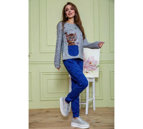 Женский костюм брюки + кофта, серо-синего цвета, 172R1211-2 Женский костюм брюки + кофта, серо-синего цвета, 172R1211-2