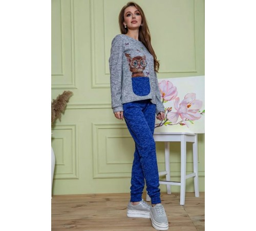 Женский костюм брюки + кофта, серо-синего цвета, 172R1211-2 Женский костюм брюки + кофта, серо-синего цвета, 172R1211-2