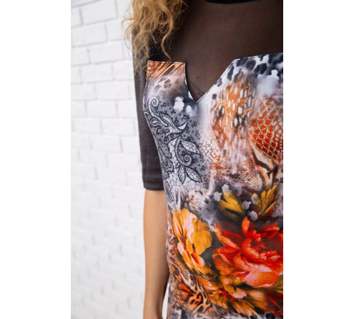 Сукня в квітковий принт, сіро-чорного кольору, 167R128-3