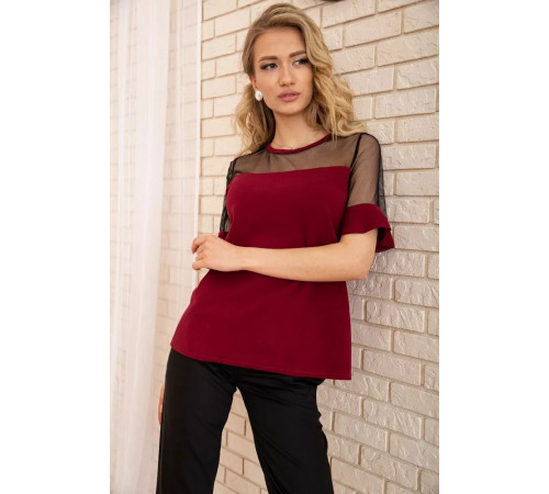 Кофта з короткими рукавами і прозорою сіткою, колір Бордовий, 172R011