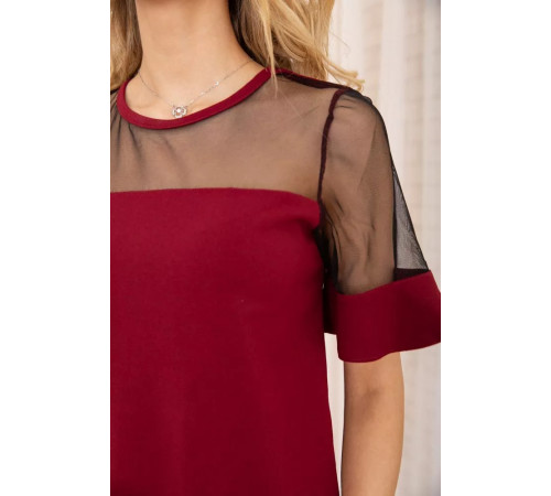 Кофта з короткими рукавами і прозорою сіткою, колір Бордовий, 172R011