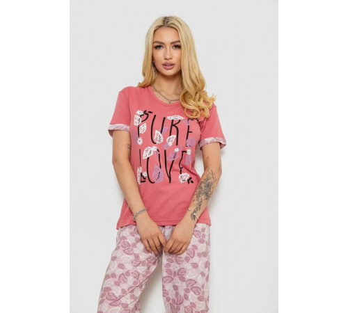 Піжама жіноча з принтом, колір пудровий, 243R9249