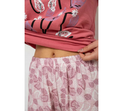 Піжама жіноча з принтом, колір пудровий, 243R9249