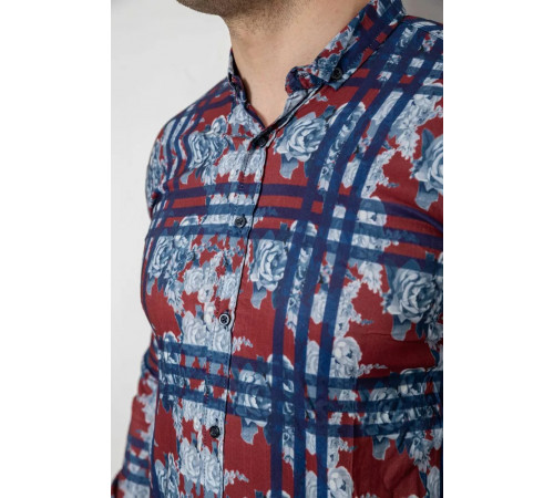 Сорочка чоловіча з принтом, колір бордовий, 214R1038