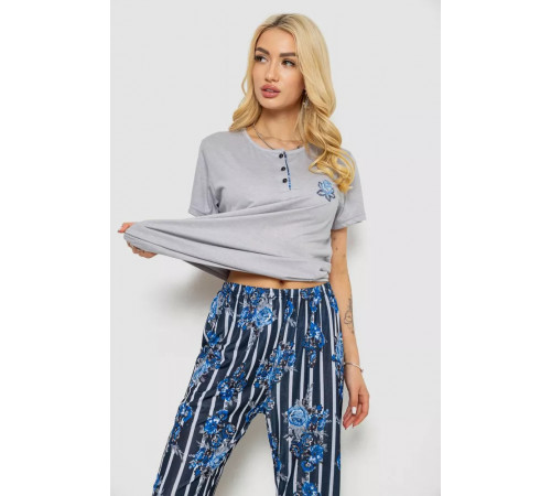 Піжама жіноча з принтом, колір сірий, 243R5886