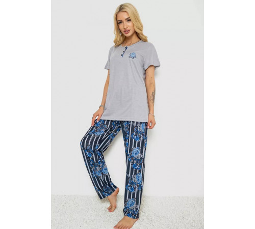 Піжама жіноча з принтом, колір сірий, 243R5886