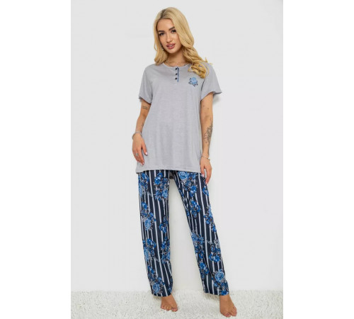 Піжама жіноча з принтом, колір сірий, 243R5886