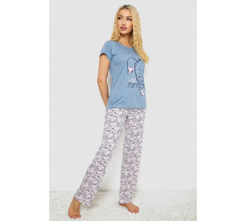 Піжама жіноча з принтом, колір джинс, 243R7105