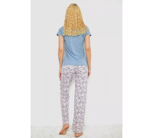Піжама жіноча з принтом, колір джинс, 243R7105